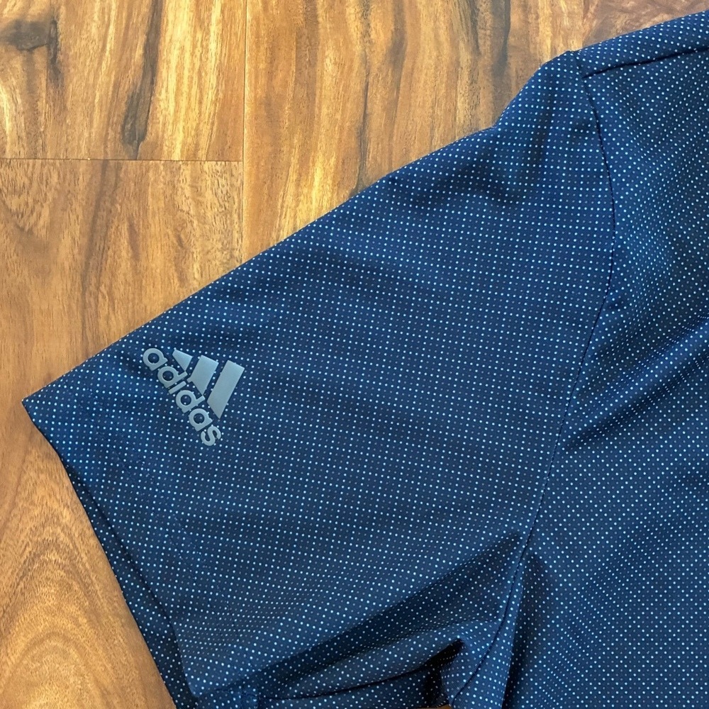 Adidas Mens Navy Blue Micro Dot Golf Polo Shirt Midland Roundtable Small - Picture 4 of 5